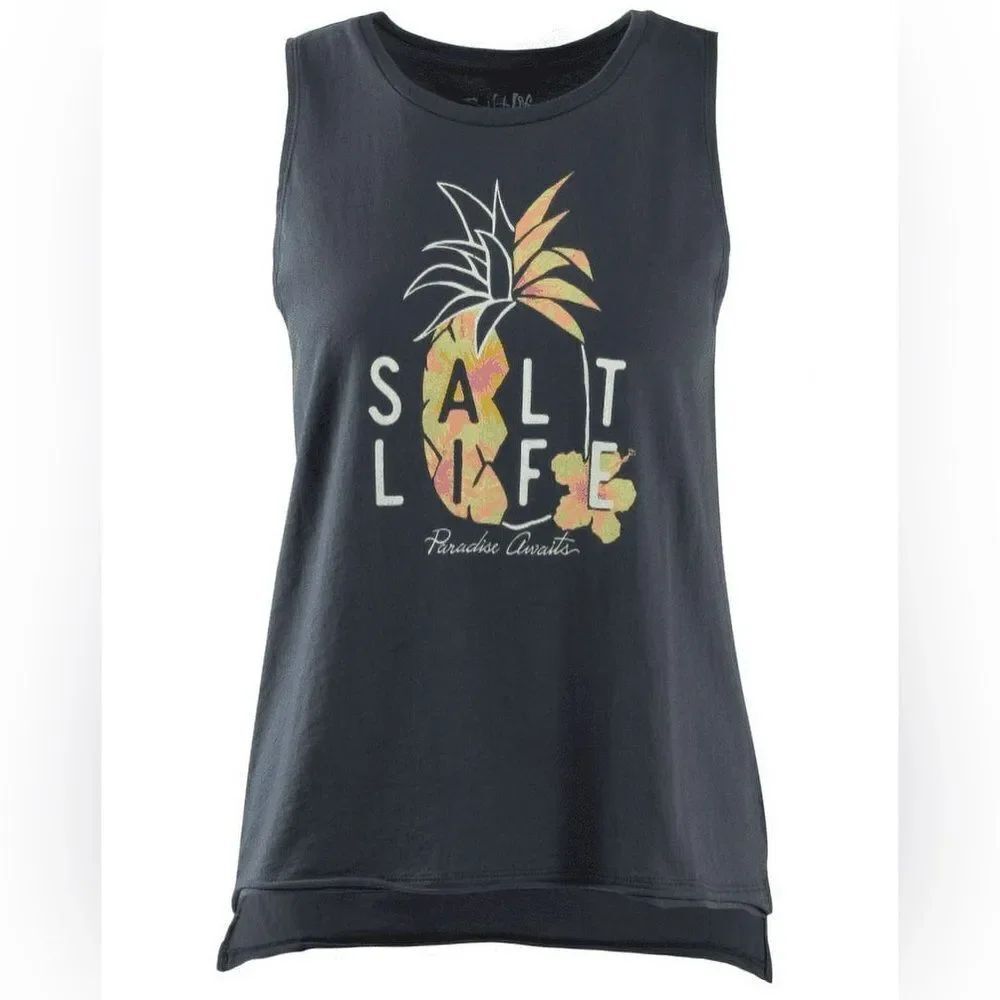 Salt Life Women's Pineapple Split Graphic Cotton Tank Top, Grey Size Small